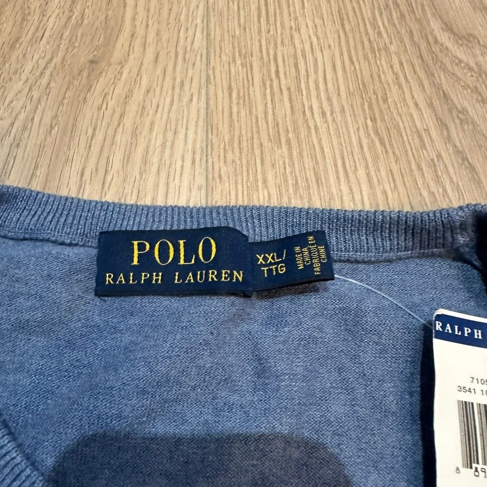 NWT Polo Ralph Lauren LS Cotton/Cashmere Crewneck Sweater -‎ Blue - XXL Preppy